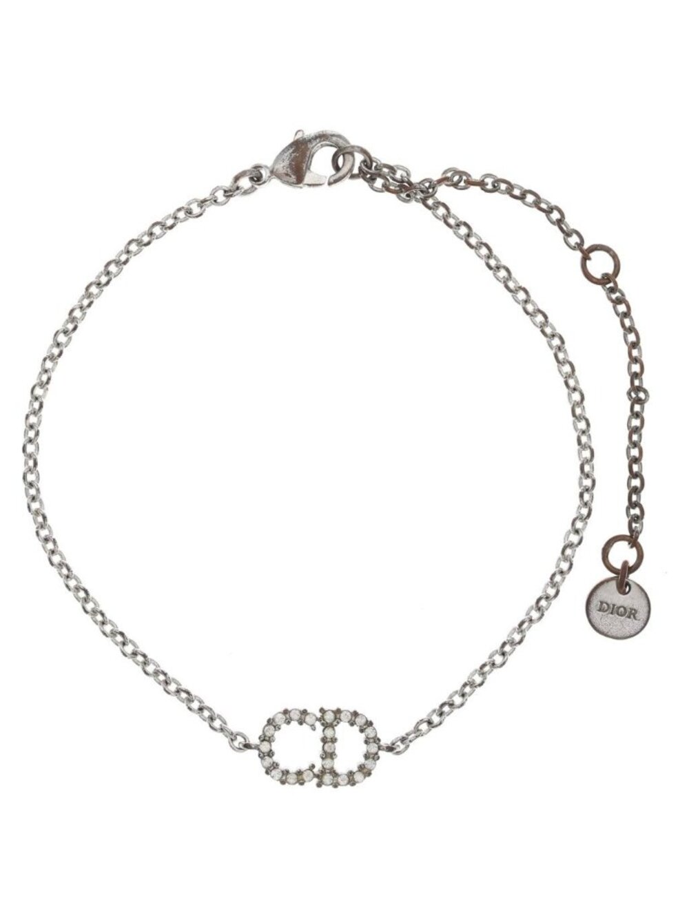 Dior CD Logo Rhinestone Bracelet Silver Chain